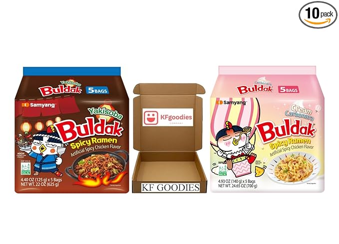 KF GOODIES Korean Ramen Variety Pack Gift Box (10 Count) – Spicy Buldak Noodle Assortment for Birthdays, College Care Packages, Office Snacks, and Gift Baskets
