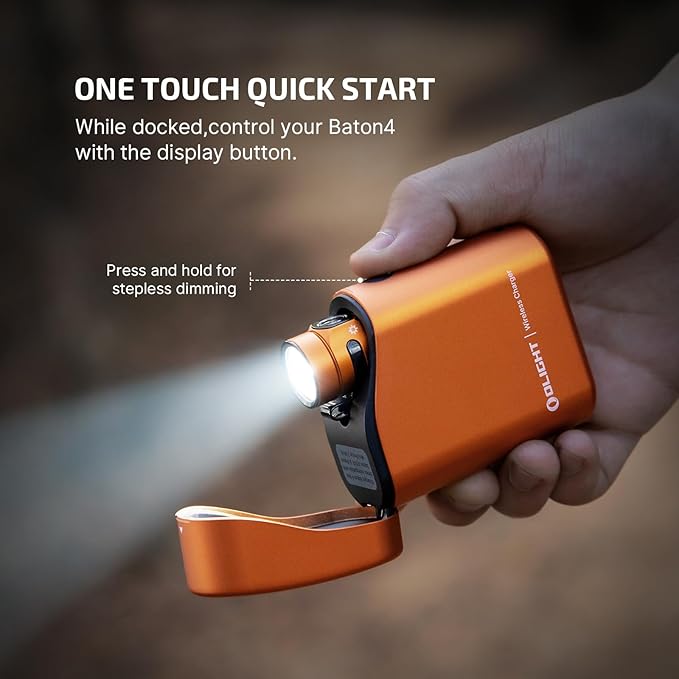 OLIGHT Baton4 Premium Edition EDC Flashlights 1300 Lumens with Type-C Charging Box, Powered by Rechargeable Battery, Small Bright Light IPX8 Waterproof for Emergencies, Outdoors (Orange)