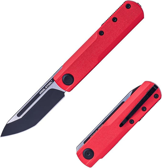 REALSTEEL G-Tanto Pocket Knife,Folding Knives,2.6" Nitro-V Blade,Double Detent Ball Slipjoint EDC,G10 Handle,2.2oz,Clip,Gift for Men Women Outdoor Indoor Daily Use Camping Hiking(Red Black)