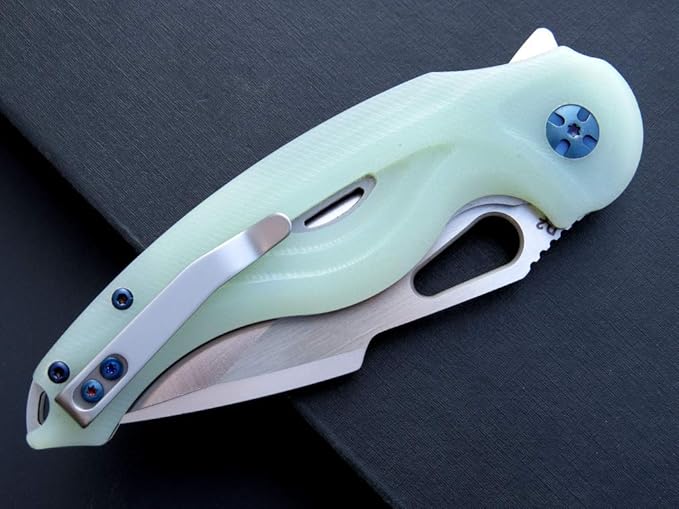 Eafengrow EF936 Pocket Knife,G10 Handle D2 Steel Blade Knife with Ball Bearing Safe Open Flipper Knife EDC Tool Knives for Camping Survival Hiking (jade)