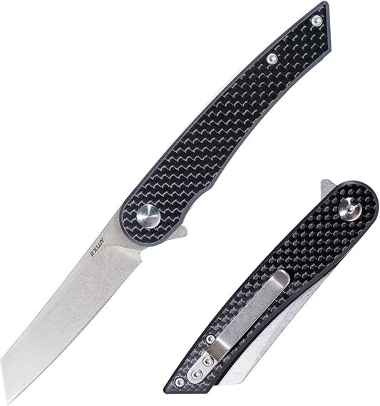 Folding Pocket Knife, 2.79??14C28N Steel Blade Carbon Fibre Handle Flipper Liner Lock Small Praxis EDC Folding Knife, Sharp Camping Outdoor Survival Knives for Men Women (Black)