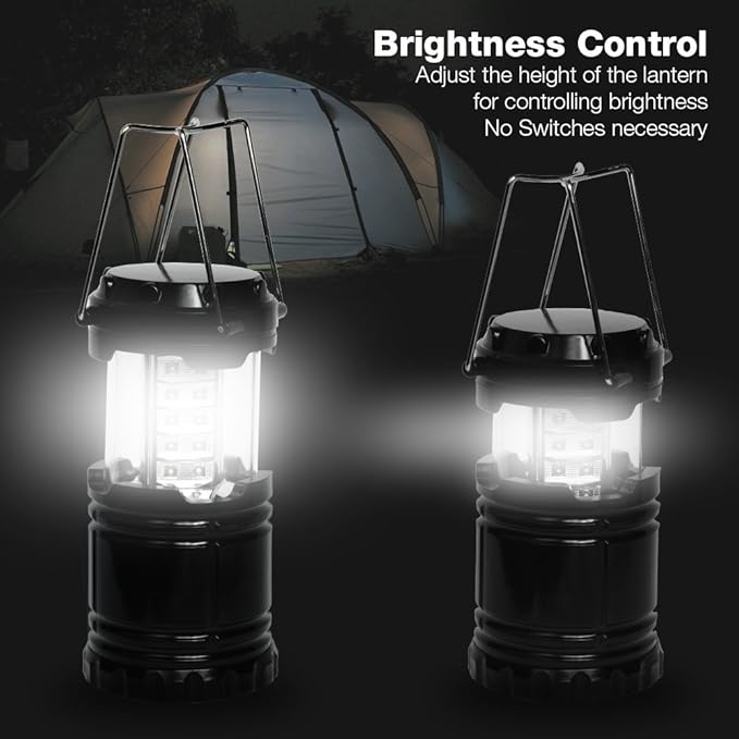 [4-Pack] LED Camping Lantern, Suitable Survival Kits for Hurricane, Emergency Light for Storm, Outages, Outdoor Portable Lanterns, Black, Collapsible Design and 30 LED Lights, APL1424