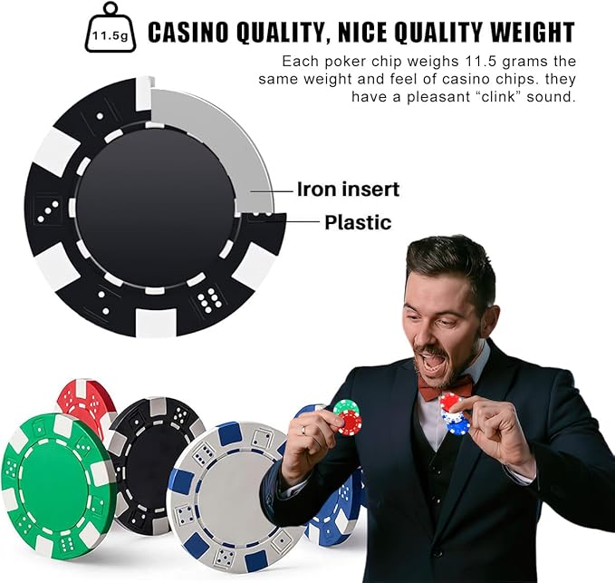 100PCS Black Poker Chips, Casino Poker Chips Set, 11.5 Gram Plastic Poker Chips Clay Blank Game Chips for Poker Card Games Texas Holdem Blackjack Gambling (with Gift Box)