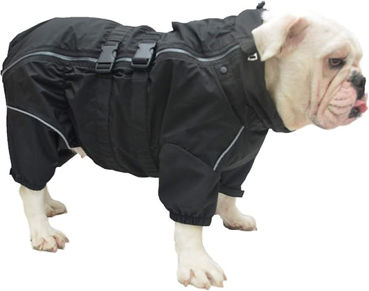 Dogs Waterproof Jacket, Lightweight Waterproof Jacket Reflective Safety Dog Raincoat Windproof Snow-Proof Dog Vest for Pugs English French Bulldog American Pit Bull Black B-M