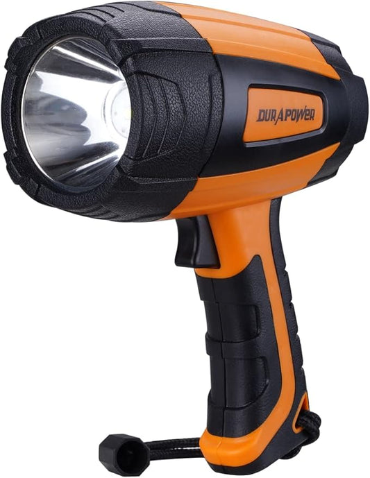 Durapower Rechargeable Spotlight, 500 Lumens LED Spotlight Flashlight, IPX2 Waterproof Handheld Spot Light for Indoor Outdoor Farm Camping Emergency (Orange)