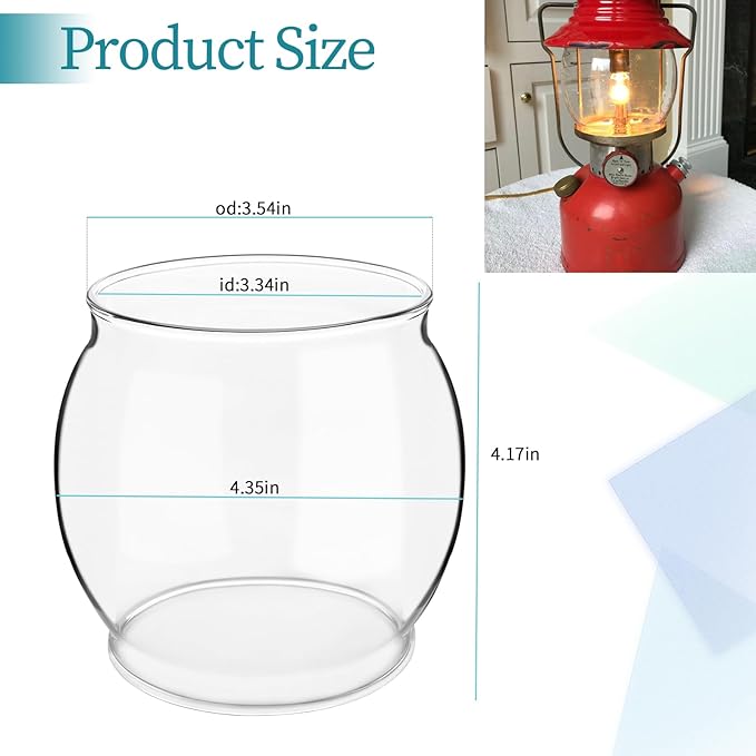 Lantern Glass Globe Replacement, Compatible with Coleman 200A/B &R690B051,Fits Kamplite, JC Higgins, Optimus, Ashflash Vintage Lanterns,Heat-Resistant Clear Bulged Glass for Camping & Emergency Lights