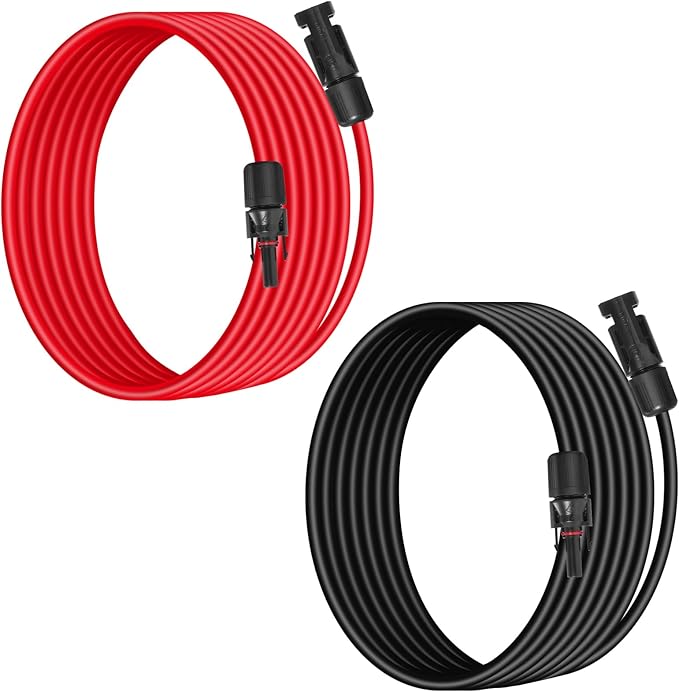 10AWG (6mm²) Solar Panel Extension Cable 6FT - Black & Red, Heavy Duty, Weather Resistant, Standard Solar Connectors Solar Extension Cable for Solar Power Systems, RVs, Boats