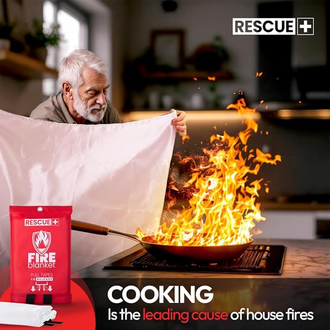 Rescue+ Emergency Fire Blankets ??2 Pack, 40??x 40??Fiberglass Flame Retardant Safety Blanket for Home, Kitchen, Workplace, Travel, Camping, and Car Emergencies
