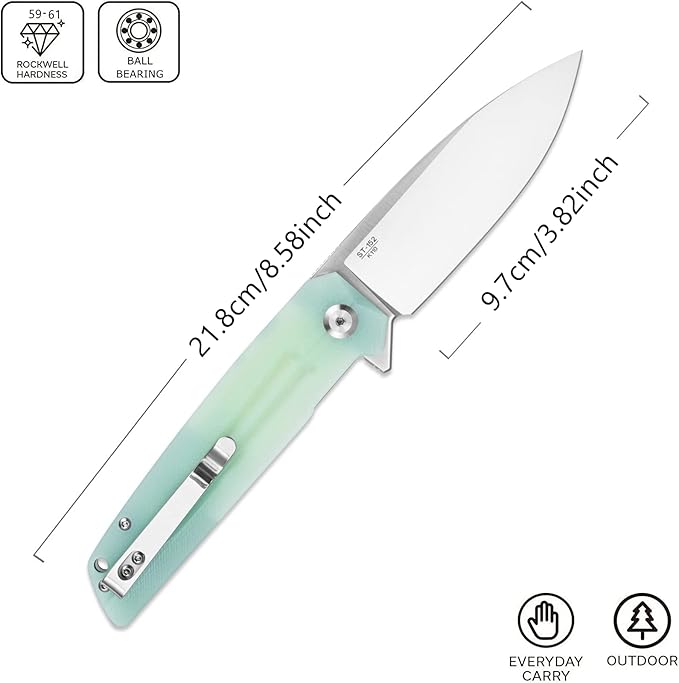 Sitivien ST152 Folding Knife,K110(D2) Steel Blade with G10 Handle EDC Tool Knife for Outdoor Camping,Hiking,Fishing(Jade)
