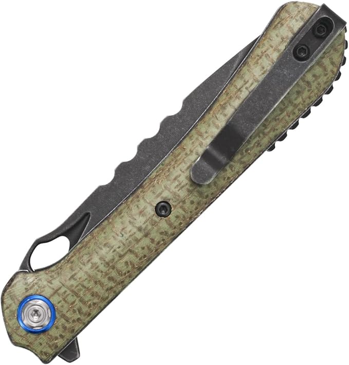 Sitivien ST145 Folding Pocket Knife,Black Stonewashed 14C28N Steel Blade,Micarta Handle EDC Tool Knife for Outdoor Survival,Camping,Hiking,Hunting(Green) …