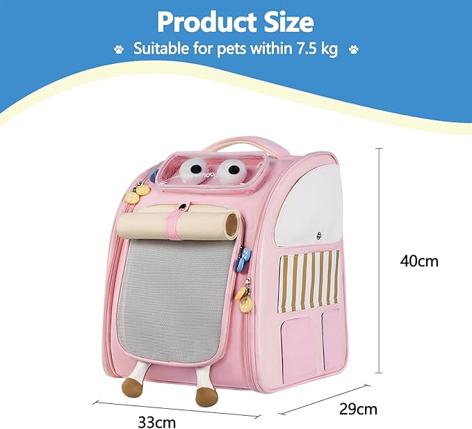 Pet Carrier Backpack, Dog Backpack with Waterproof Pu Leather, Cat Backpack with Breathable Mesh, Pet Bag Suitable for Climbing, Hiking, Traveling(Pink)