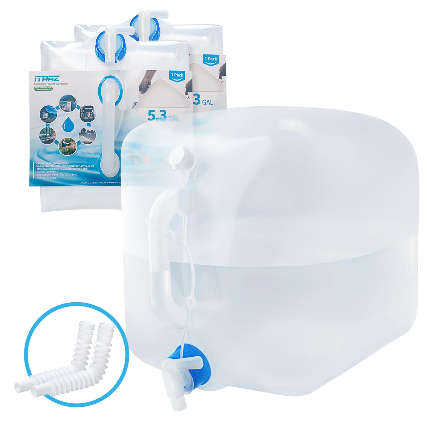 ITRAZ BPA-Free Collapsible Water Container with Spigot, 5.3 Gallon 2-Pack