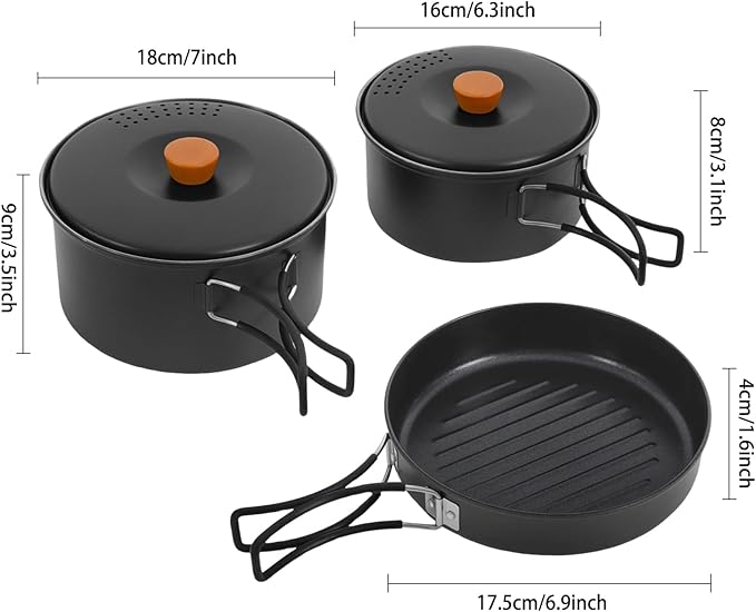 Portable Camping Cookware Set, 304 Stainless Steel Outdoor Camping Cooking Pots and Pans with Storage Bag, Outdoors Campfire Cook Cookware Equipment for Outdoor Camping Hiking Picnic for 2-3