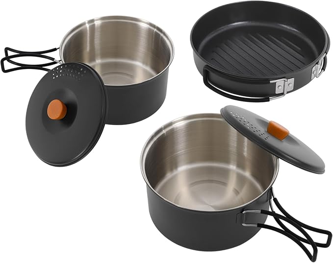 Camping Cookware Set, Camping Cooking Set,304 Stainless Steel Camping Pots &Frying Pan Set,Campfire Cooking Equipment with Storage Bag for Camping,Household, Hiking, Beach Trips