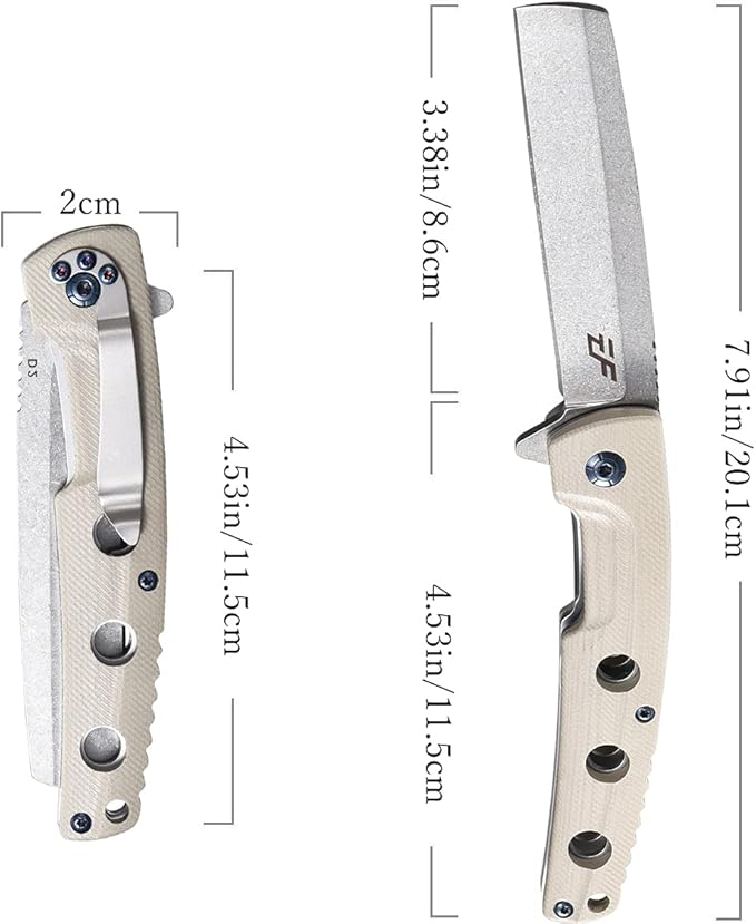 Eafengrow EF941 EDC Pocket Folding Knife D2 Steel Blade G10 Handle Pocket Clip with safety liner lock for Camping Survival Outdoor(Desert)