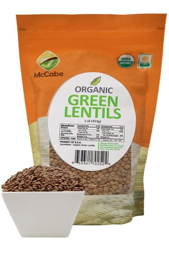 McCabe Organic Green Lentils - Green Lentils Organic | Rich with Fiber & Minerals | USDA and CCOF Certified | Product of USA | 1Lbs