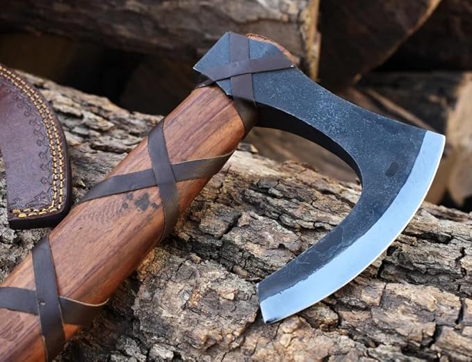 Ragnar Viking Axe - Hand Forged Carbon Steel Hatchet with Leather Sheath | Norse Bearded Axe for Camping, Throwing, Hunting, Outdoor Survival | Gift for Men