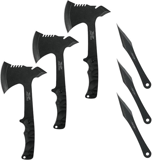 JXE JXO Throwing Axes and Spike 3Pack Set, Full Tang Throwing Tomahawk, No Spin Throwing Spike