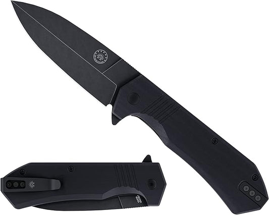 Off-Grid Knives - Stinger XL Folding Knife w. Spear Point Blade, Crucible 154CM Steel, G10 Scales, Deep Carry Clip (Blackwash)