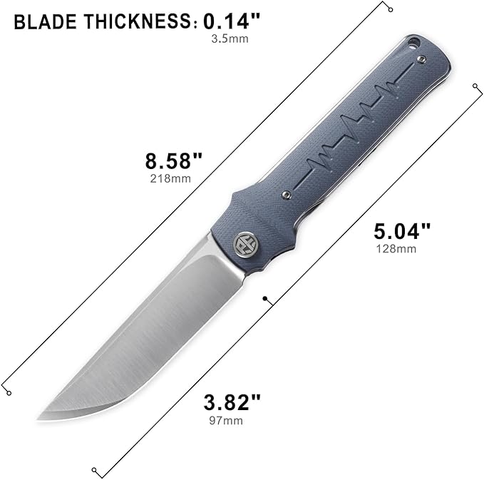 Petrified fish PFB04 Tena Folding Knife, 3.82" D2 Steel Satin Blade G10 Handle Pocket Folding knife for EDC Camping Outdoor (Gray Satin)
