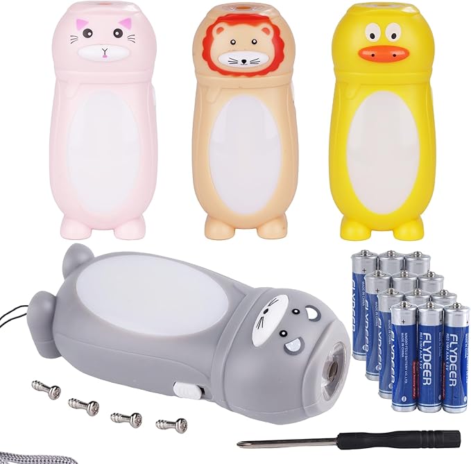KunHe 4 Pack Animal Flashlights for Kids 2 in 1 Toddler Flashlight Camping Lantern Flashlights Camping Essentials for Kids Toddlers Lantern Cute Flashlight Christmas Gift for Girls Boys