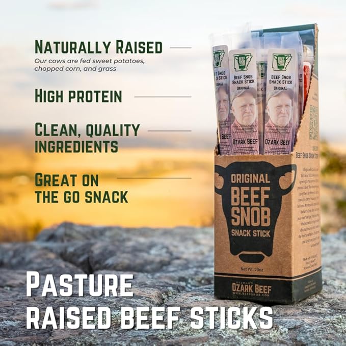 Beef Snob Snack Sticks - Original Flavor – High Protein, Sugar-Free, Keto & Gluten-Free Beef Jerky – 20 Count, 1 oz Each – Healthy On-the-Go Meat Snack