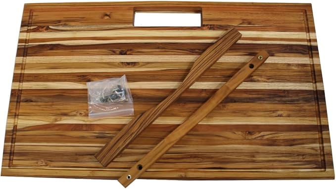 EcoDecors, Teak Edge Grain Cutting Board 34"x20", Extra Large Solid FSC Teakwood Butcher Block with Juice Groove, Handles & Waste Slot, Best Wooden Cutting Board for Kitchen Stove-Top Prep