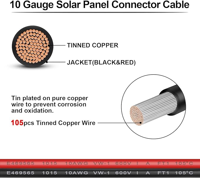 iGreely Solar Panel Connector Cable, 10AWG SAE to Male & Female Adapter PV Extension Cable Wire for RV Solar Panel DC Power Battery Charger with SAE Polarity Reverse Adapter