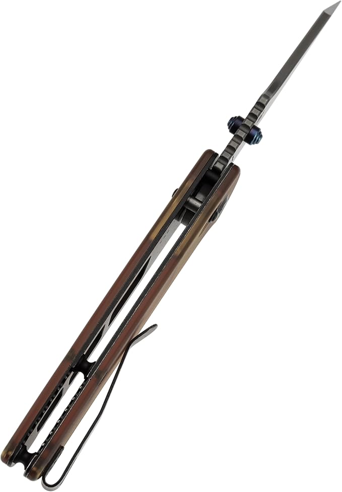 KANSEPT Main Street Pocket Folding Knife, 3.36'' Damascus Sharp Blade, Yellow PEI Handle with Axis Lock and Thumb Stud, Clip for Camping Hiking Fishing Gift Everyday Carry T1015v12