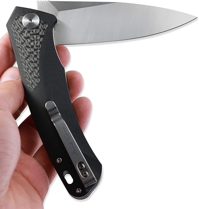 Petrified fish PF838,3.74" Black Stonewashed D2 Blade,166.6g Carbon fiber & G10 Handle Flipper Folding Knife