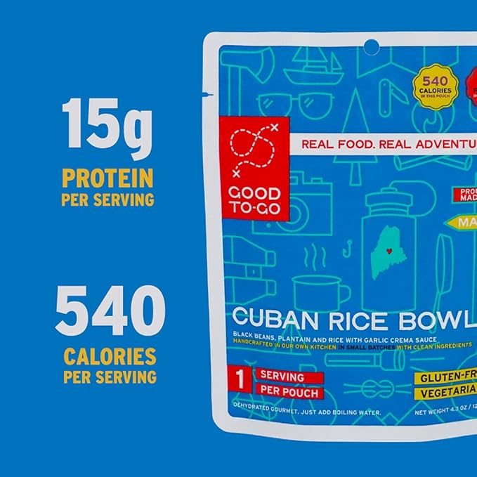 GOOD TO-GO Cuban Rice Bowl (Single Serving) |Camping & Backpacking Food | Just Add Water Backpacking Meals | Good To-Go Dehydrated Meals Taste Better Than Freeze Dried Food