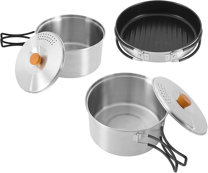 Camping Cookware Set, Camping Cooking Set,304 Stainless Steel Camping Pots &Frying Pan Set,Campfire Cooking Equipment with Storage Bag for Camping,Household, Hiking, Beach Trips