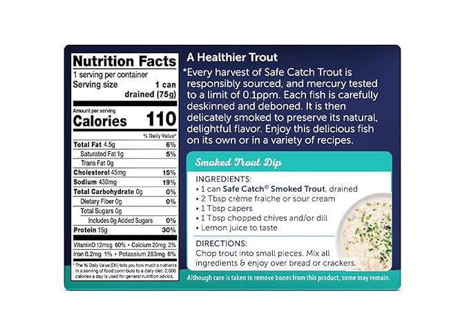 Safe Catch Smoked Rainbow Trout Fillets in Water, Skinless and Boneless Canned Fish, Mercury Tested, Pack of 12