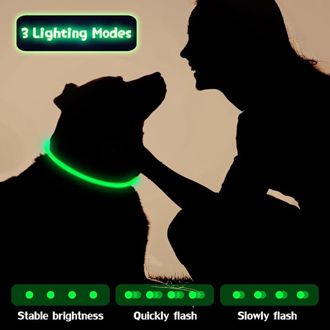 Weewooday 3 Pcs Dog Collar LED USB Rechargeable Lights Dog Necklace Collars Doggy Lights for Night Walking Adjustable Safety Lamp Pet Collars for Large Medium Small Puppy Pet(Green,Classic Style)