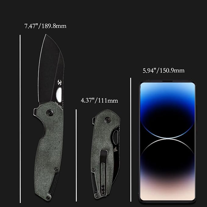 KANSEPT Model 6 Pocket Knives EDC Camping 3.1'' 154CM Material Pocket with Green Micarta Handle Everyday Carry T1022A2