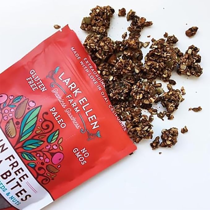 Lark Ellen Farm Cacao Cherry Grain-Free Granola Clusters, Organic Vegan Nut and Seed Mix, Gluten-Free Crunchy Bites for Snack, Breakfast, or Yogurt, 8 oz, 6 pack