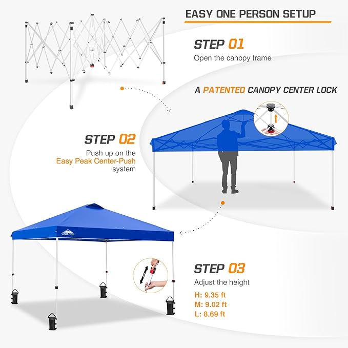 EAGLE PEAK Pop Up Canopy Tent with Wheeled Carry Bag, 8 Stakes, 4 Ropes, 4 Weight Bags, Easy Set Up Tent Canopy, 10x10 ft, 100sqft of Shade, Blue