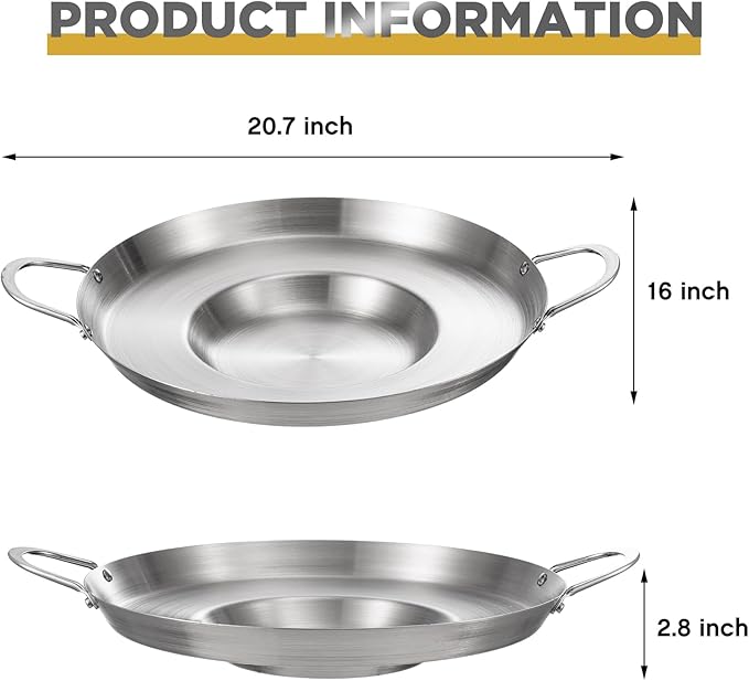 Maxdot 2 Pcs Stainless Steel Comal Frying Bowl Cookware 16 Inch Mexican Style Wok Inoxidable Concave Outdoors Stir Fry Discada Pan for Outside Cooking