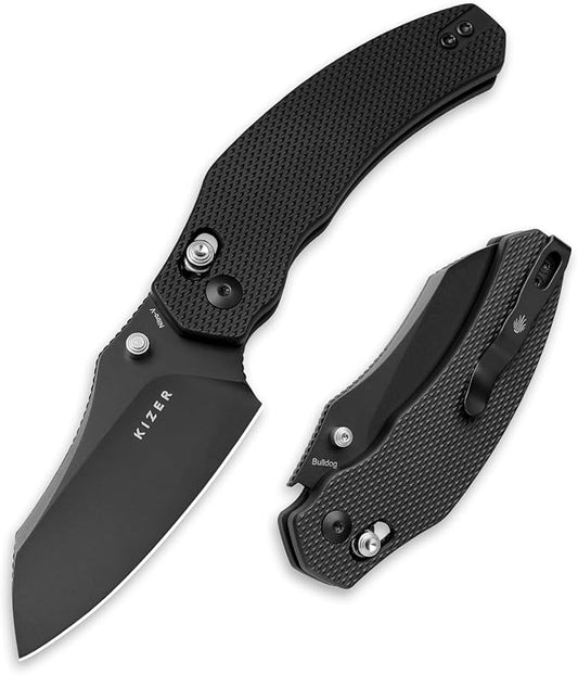 Kizer Bulldog Pocket Knife, 3 In Nitro V Steel Blade Folding Knife Aluminium Handle Camping Hunting Knife with Reversible Clip Sheepsfoot Clutch Lock Small EDC Knives for Men Women V3672A1