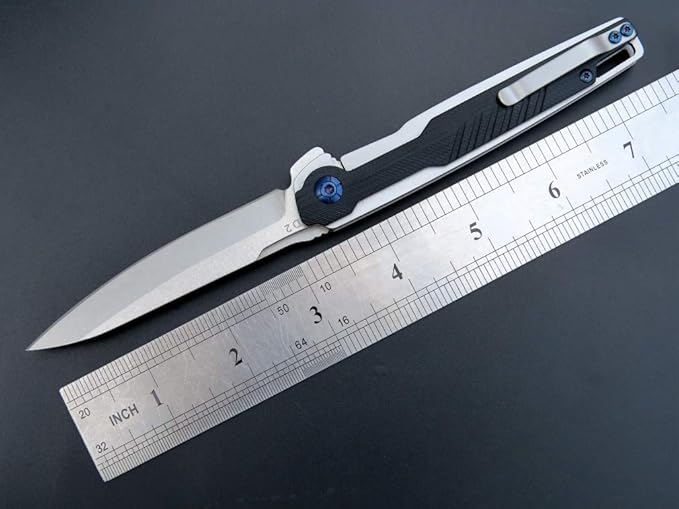 Eafengrow EF942 EDC Folding Knife, D2 Steel Blade Titanium Plating & G10 Handle,Pocket Clip with Frame Lock EDC Pocket Knife for Camping Hiking Survival Outdoor(Black)