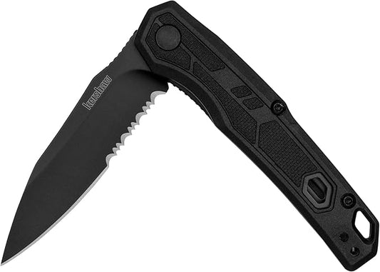 Kershaw Appa Folding Serrated Tactical Pocket Knife, Assisted Opening, 2.75 inch Serrated Black
