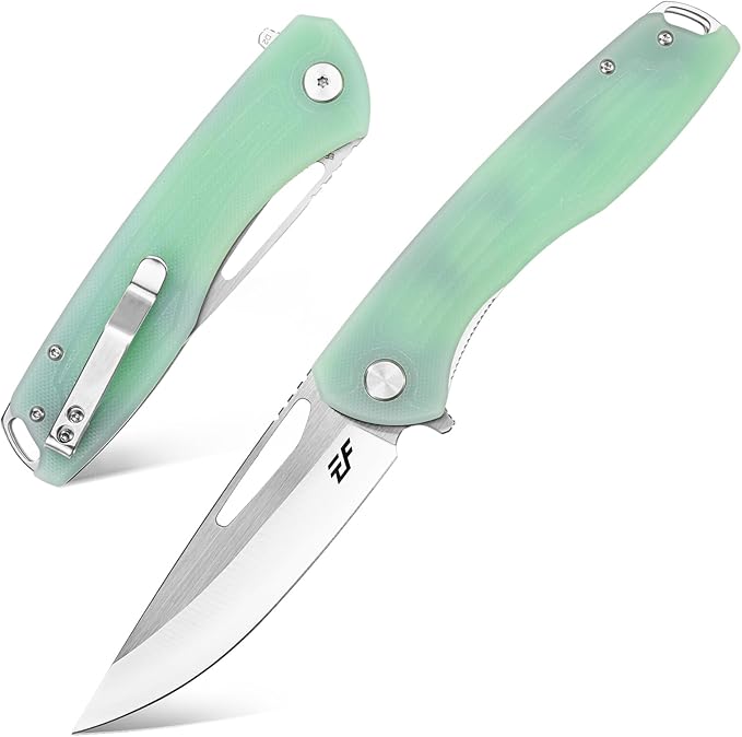 Eafengrow EF233 Folding Knife D2 Steel Blade G10 Handle EDC Tool Knives for Working Camping Hiking(jade)
