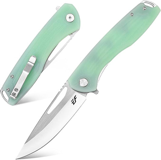 Eafengrow EF233 Folding Knife D2 Steel Blade G10 Handle EDC Tool Knives for Working Camping Hiking(jade)