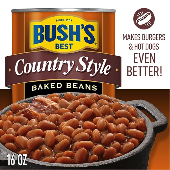BUSH'S BEST 16 oz Canned Country Style Baked Beans, Source of Plant Based Protein and Fiber, Gluten Free, (Pack of 12)