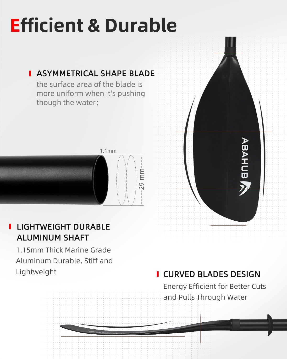 Abahub 210-230cm Adjustable Kayak Paddle for Kayak,Boating,Black