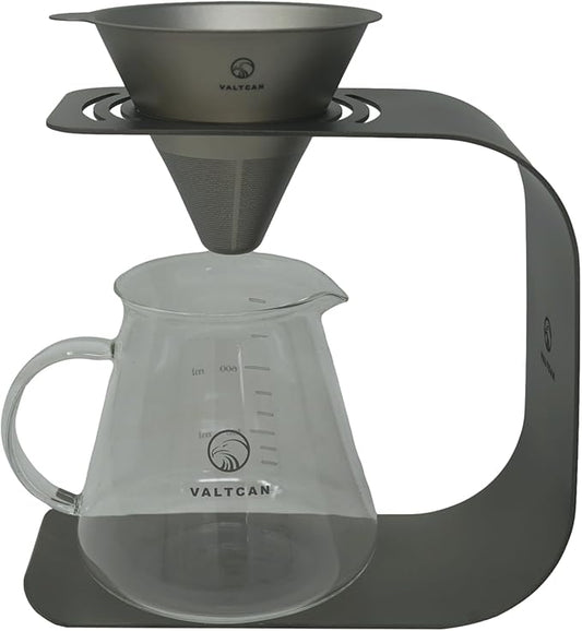 Valtcan Titanium Pour Over Coffee Maker Set – Reusable Metal Filter, Cone Dripper, Mug Stand – Ultralight, Durable, No Plastic, for Camping, Hiking, Home or Office Brewing