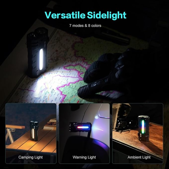 SK05 2850 LM Rechargeable Flashlight with 6000mAh Power Bank, IP68 Waterproof EDC Flashlight, Magnetic Camping Light with Flood/Spot/RGB Sidelight for Outdoor Hiking Emergency Survival Gear