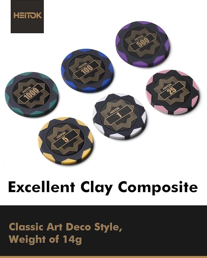 Clay Poker Chip Set for Texas Holdem, 500 pcs with Denominations 14g Professional Casino Blackjack Set, a high-end Carrying case with Aluminum Travel Case