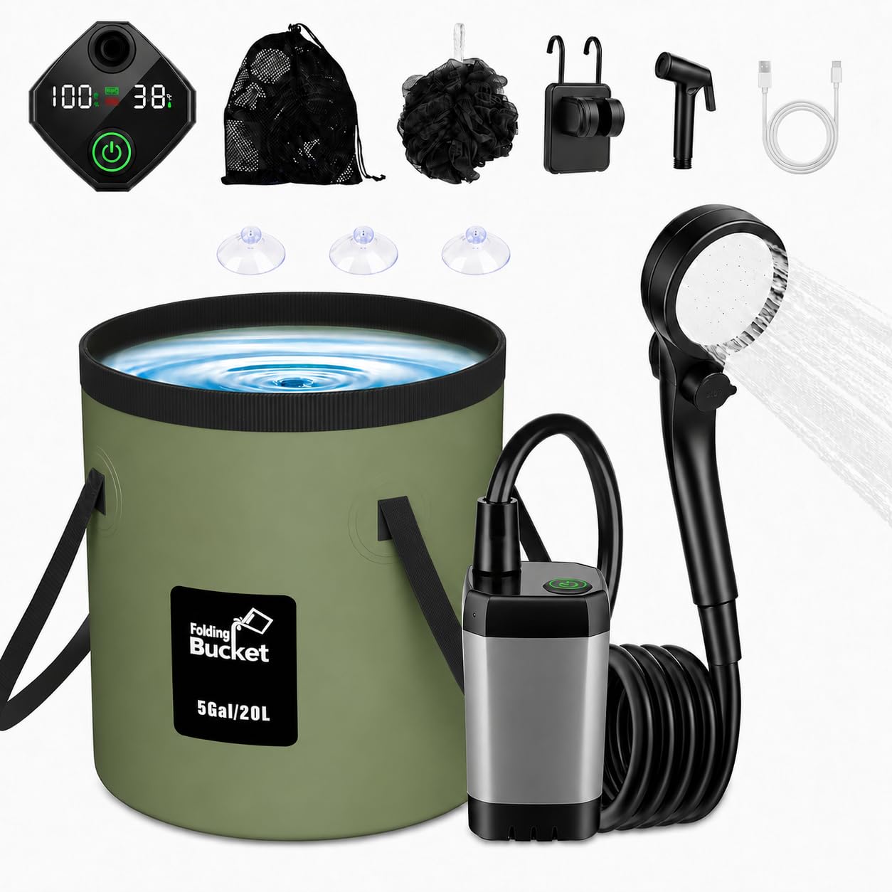 ELZONYX Portable Shower for Camping, 6000mAh Rechargeable Camping Shower with Intelligent LED