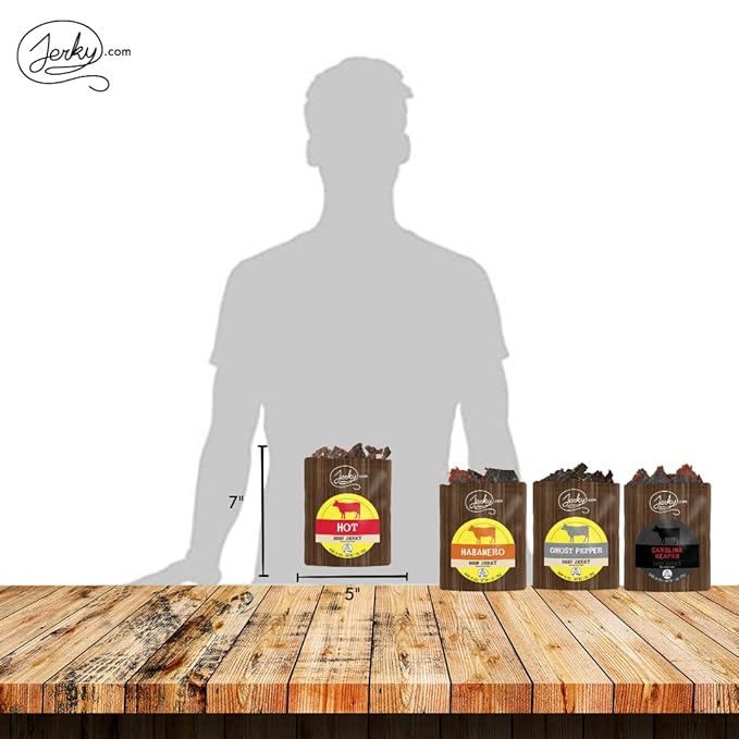 Jerky.com Hot Jerky Sampler - Featuring Habanero, Ghost Pepper, Carolina Reaper, and Classic Hot Beef Jerky - Perfect for Heat Seekers and Flavor Enthusiasts - Great Gift for Men (4 Flavors - 1 oz. bags)